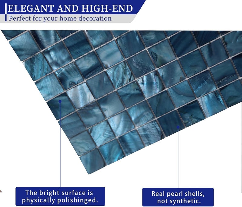 Mop Right Angle Mother Pearl Mosaic Tile Backsplash Mesh for Bathroom Kitchen, Square Dark Blue 10 Sheets - Image 4